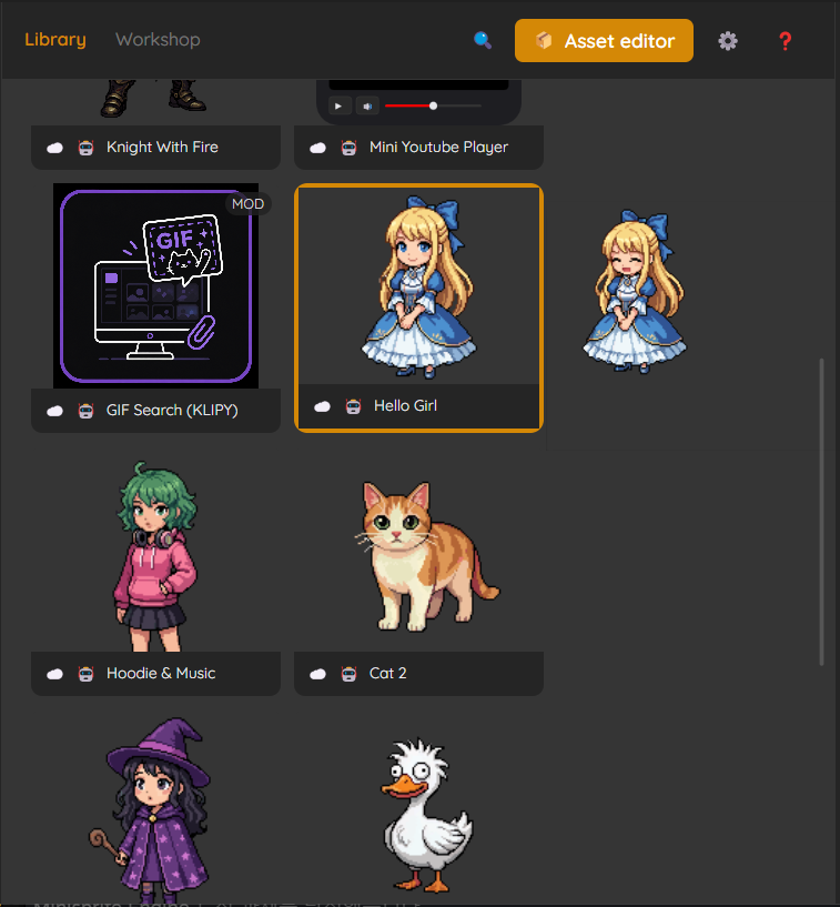 Hub with active cards and sprites on the desktop