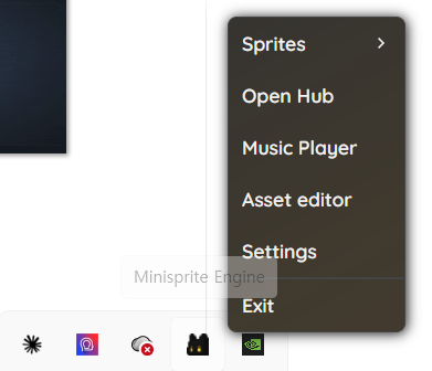 Tray Sprites submenu