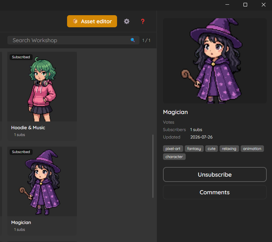 Workshop asset detail panel