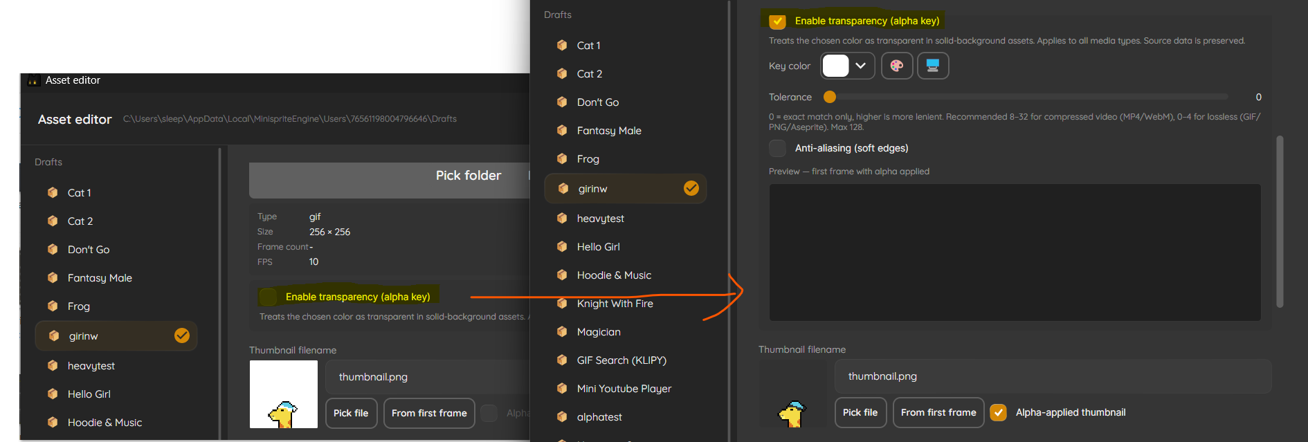 Alpha key section