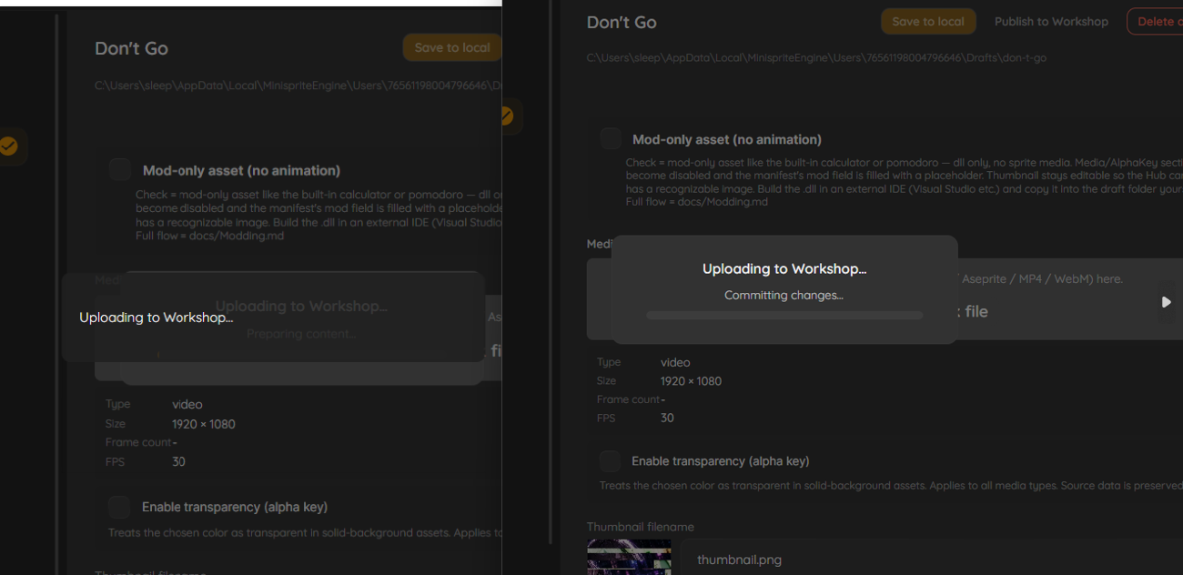 Publish progress overlay