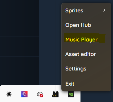 Music Player entry in the tray menu