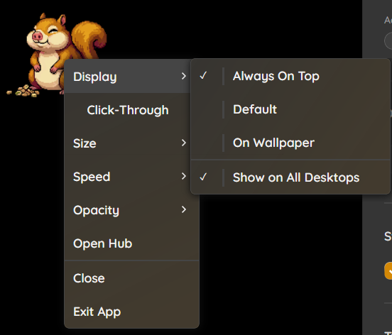 Display submenu on a sprite